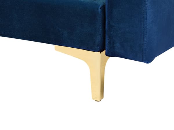 Hjørnesofa Chaiselong Blå Velour Skumfyld og Guld Krom Metalben 4 personers L-formet Moderne Tuftet Klik Klak modul Sovefunktion Stue dekor