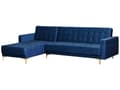 Miniatyrbillede 5 af 8: Hjørnesofa Chaiselong Blå Velour Skumfyld og Guld Krom Metalben 4 personers L-formet Moderne Tuftet Klik Klak modul Sovefunktion Stue dekor