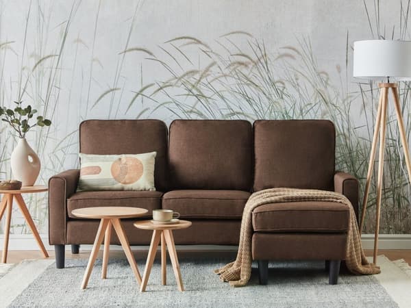 3-sits Ljusgrå med ottoman Fotpall Klädd Mid-Century-Stil Vardagsrum