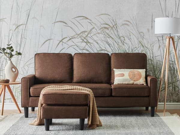 3-sits Ljusgrå med ottoman Fotpall Klädd Mid-Century-Stil Vardagsrum