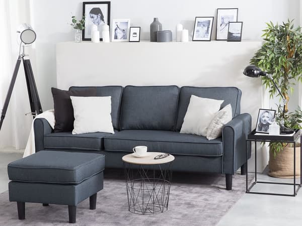 3-sits Ljusgrå med ottoman Fotpall Klädd Mid-Century-Stil Vardagsrum