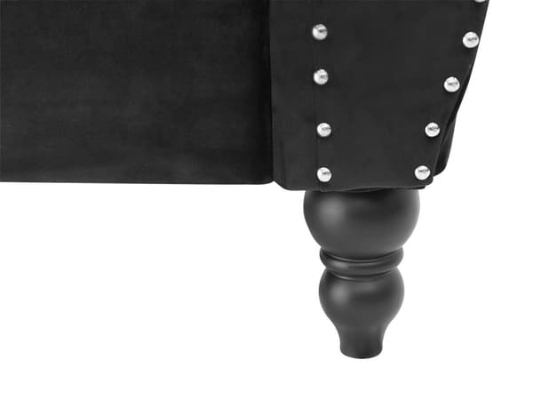 Soffa Svart Sammet 3-sits Spikhuvud Knappar Tuftade Kuddar Rullarmar Glam