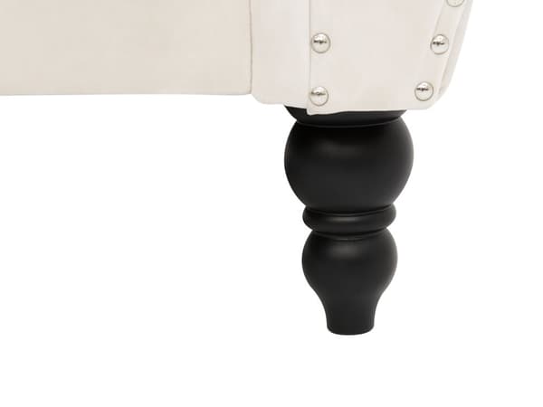 Soffa Beige Sammet 3-sits Spikhuvud Knappar Tuftade Kuddar Rullarmar Glam