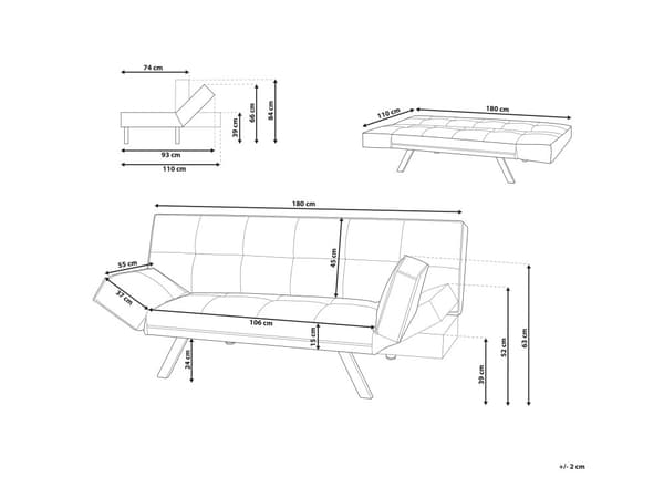 3-sits Bäddsoffa Ljusgrå Konstläder Armlös Modern