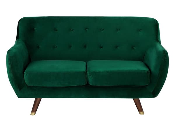 2 Personers Sofa Flaskegrønne Velour Quiltede Ben Mørkt Træ med Gylden Glamourøs Stil