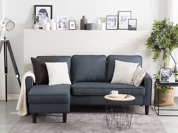 Mørkegrå Polstret 3 Personers Sofa med Skammel Moderne Stuesofa