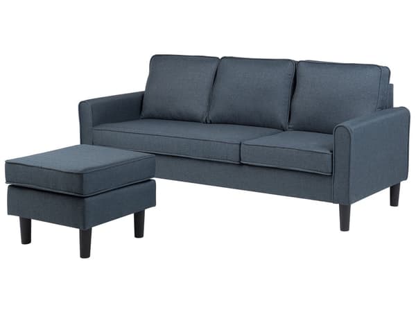 Mørkegrå Polstret 3 Personers Sofa med Skammel Moderne Stuesofa