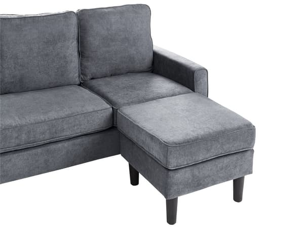 Mørkegrå Polstret 3 Personers Sofa med Skammel Moderne Stuesofa