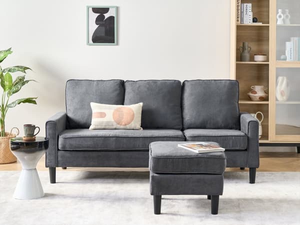 Mørkegrå Polstret 3 Personers Sofa med Skammel Moderne Stuesofa