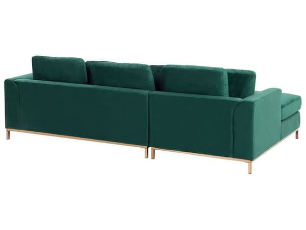 Venstrevendt Grøn Velour Hjørnesofa med Skammel og Stuehynder