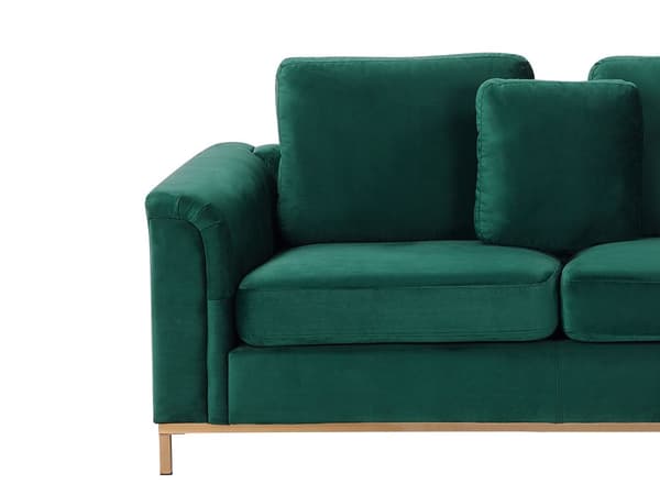 Venstrevendt Grøn Velour Hjørnesofa med Skammel og Stuehynder