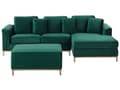 Miniatyrbillede 1 af 11: Venstrevendt Grøn Velour Hjørnesofa med Skammel og Stuehynder