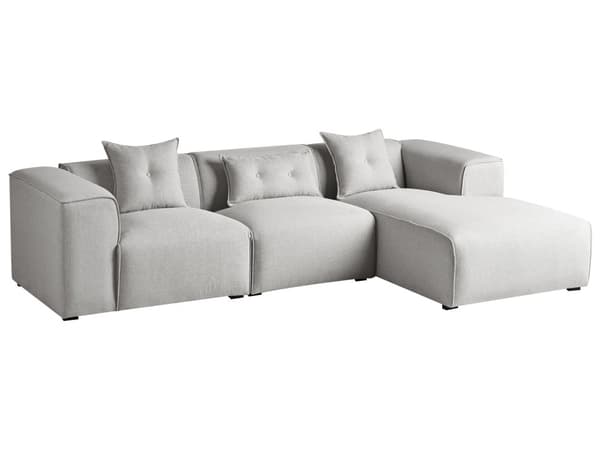 Hjørnesofa Lysegrå Polyester Skum 3 Personers Blød Rund Flyder Sofa med Bred Chaiselong Open End Pyntepuder Tilbehør Moderne Stue Indretning