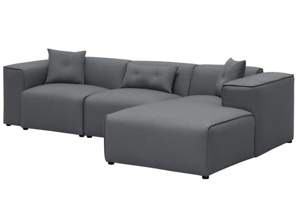 Hjørnesofa Mørkegrå Polyester Skum 3 Personers Blød Rund Flyder Sofa med Bred Chaiselong Open End Pyntepuder Tilbehør Moderne Stue Indretning