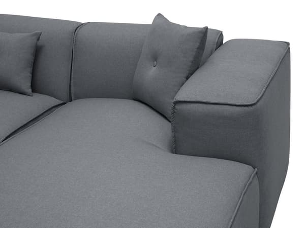 Hjørnesofa Mørkegrå Polyester Skum 3 Personers Blød Rund Flyder Sofa med Bred Chaiselong Open End Pyntepuder Tilbehør Moderne Stue Indretning