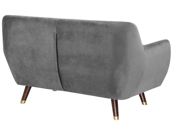 2 Personers Grå Velour Sofa Quiltede Ben Mørkt Træ med Gylden Glamour Moderne Stil