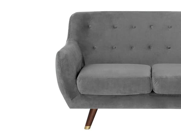2 Personers Grå Velour Sofa Quiltede Ben Mørkt Træ med Gylden Glamour Moderne Stil