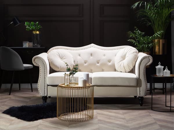 3 + 2 sofasæt i blåt fløjl glamour quiltet sofa og lænestol med runde hynder