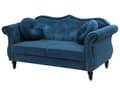 Miniatyrbillede 4 af 8: Blå fløjlssofa 2 personers fløjlsquiltet glamoursofa med runde hynder