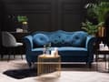 Miniatyrbillede 2 af 8: Blå fløjlssofa 2 personers fløjlsquiltet glamoursofa med runde hynder