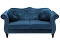 Miniatyrbillede 1 af 8: Blå fløjlssofa 2 personers fløjlsquiltet glamoursofa med runde hynder