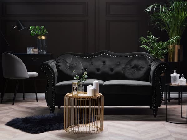 Beige fløjlssofa 3 personers fløjlsquiltet glamoursofa med runde hynder
