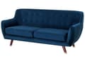 Miniatyrbillede 4 af 9: 3 Personers Marineblå Velour Quiltede Sofa Ben Mørkt Træ med Gylden Glamourøs Stil