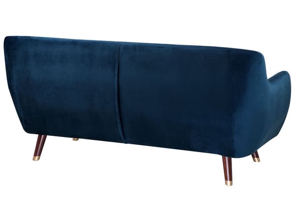 3 Personers Marineblå Velour Quiltede Sofa Ben Mørkt Træ med Gylden Glamourøs Stil