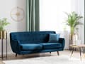 Miniatyrbillede 2 af 9: 3 Personers Marineblå Velour Quiltede Sofa Ben Mørkt Træ med Gylden Glamourøs Stil