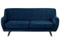 Miniatyrbillede 1 af 9: 3 Personers Marineblå Velour Quiltede Sofa Ben Mørkt Træ med Gylden Glamourøs Stil