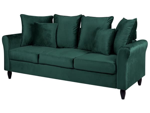 Sohva tummanvihreä 197 x 76 x 79 cm sametti puu vaneri kolmelle koristetyynyt moderni