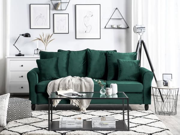 Sohva tummanvihreä 197 x 76 x 79 cm sametti puu vaneri kolmelle koristetyynyt moderni