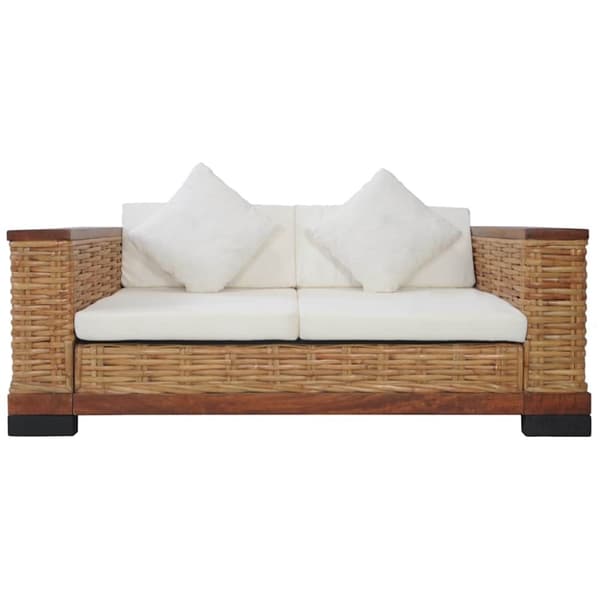 vidaXL 2-personers sofa med hynder naturlig rattan brun