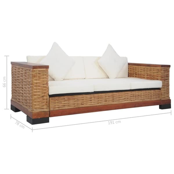 vidaXL 3-personers sofa med hynder naturlig rattan brun
