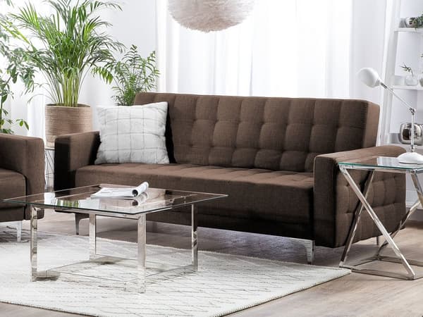 Vuodesohva tummanruskea 186 x 88 x 83 cm kangasverhoilu metalli puu kolmelle