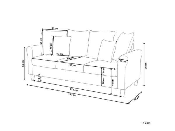 Sofa Sort Velour med Sorte Træben 197 x 79 x 76 cm 3 Personers Moderne Høj Ryg Dyb Sæde med Bløde Puder Aftagelige Betræk til Stue Indretning