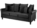 Miniatyrbillede 4 af 8: Sofa Sort Velour med Sorte Træben 197 x 79 x 76 cm 3 Personers Moderne Høj Ryg Dyb Sæde med Bløde Puder Aftagelige Betræk til Stue Indretning