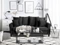 Miniatyrbillede 2 af 8: Sofa Sort Velour med Sorte Træben 197 x 79 x 76 cm 3 Personers Moderne Høj Ryg Dyb Sæde med Bløde Puder Aftagelige Betræk til Stue Indretning