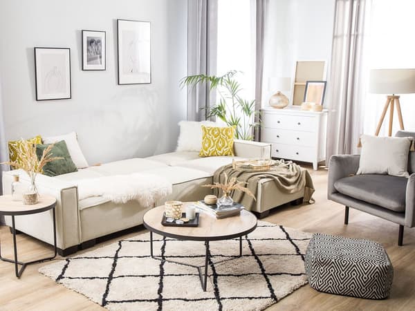 3-sits Vänstervänd Hörnbäddsoffa Grå Tygklädsel L-formad