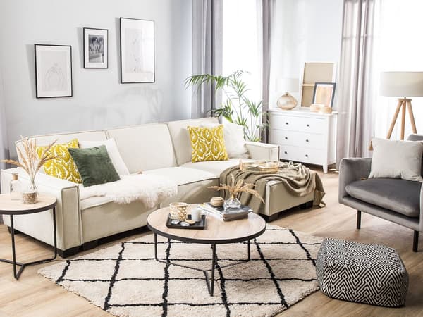 3-sits Vänstervänd Hörnbäddsoffa Grå Tygklädsel L-formad