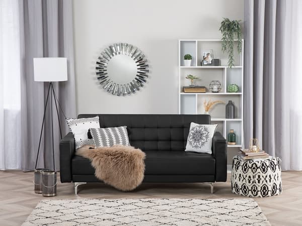 Bäddsoffa Svart Sammet Tuftad Modern Vardagsrum Modulär 3-sits Gulda Ben