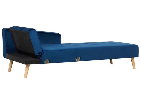 Hörnbäddsoffa med 3 Kuddar Blå Sammet Stoppad Trä Ben Tillbakalutande Vänstervänd Schäslong 4-sits