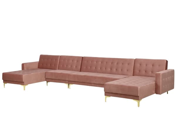 Hörnbäddsoffa Rosa Sammet Tuftad Modern U-formad Modulär 6-sits