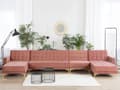Miniatyrbild 2 av 8: Hörnbäddsoffa Rosa Sammet Tuftad Modern U-formad Modulär 6-sits