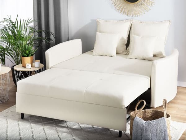 Sovesofa Beige Polyester Skum 2 Personers Sofaseng med Udtræk Sovefunktion Moderne Multifunktionel Sofa Stue Indretning Tilbehør