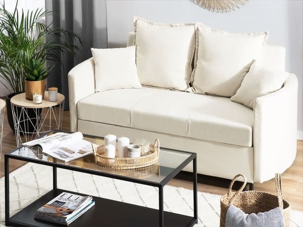Sovesofa Beige Polyester Skum 2 Personers Sofaseng med Udtræk Sovefunktion Moderne Multifunktionel Sofa Stue Indretning Tilbehør