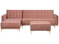 Miniatyrbillede 1 af 8: Hjørnesofa Chaiselong Lyserød Velour Skumfyld og Guld Krom Metalben 4 personers L-formet Moderne Ottoman Tuftet Klik Klak modul Sovefunktion