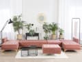 Miniatyrbillede 4 af 9: Sofa Chaiselong Lyserød Velour med Skumfyld og Guld Krom Metalben 6 personers U-formet Moderne Ottoman Tuftet Klik Klak modul Sovefunktion