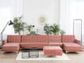 Miniatyrbillede 2 af 9: Sofa Chaiselong Lyserød Velour med Skumfyld og Guld Krom Metalben 6 personers U-formet Moderne Ottoman Tuftet Klik Klak modul Sovefunktion