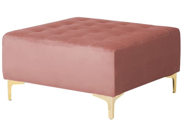 Hjørnesofa Chaiselong Lyserød Velour Skumfyld og Guld Krom Metalben 5 personers L-formet Moderne Ottoman Tuftet Klik Klak modul Sovefunktion